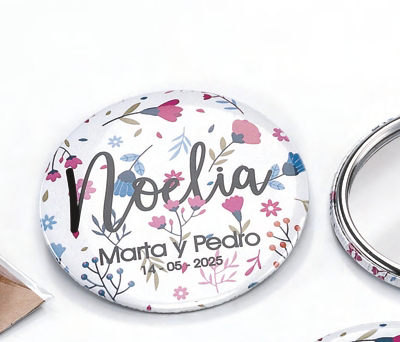 espejo flores personalizado con los datos de los novios y fecha